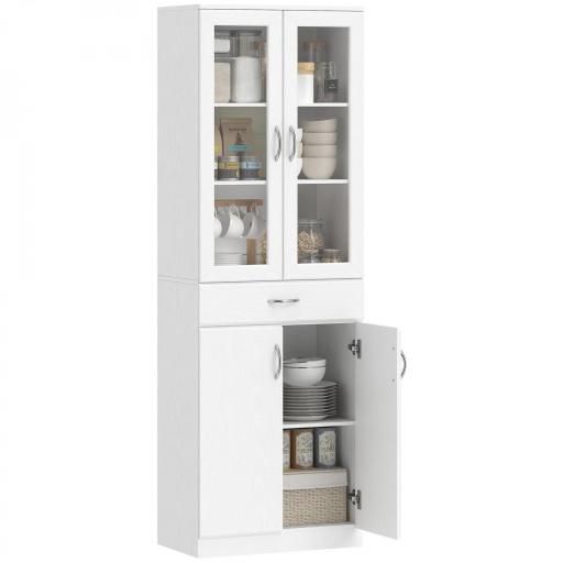 Alacena de Cocina con Puertas de Vidrio Cajón Estantes Ajustables para Comedor Salón 60x35x180 cm Blanco [9]