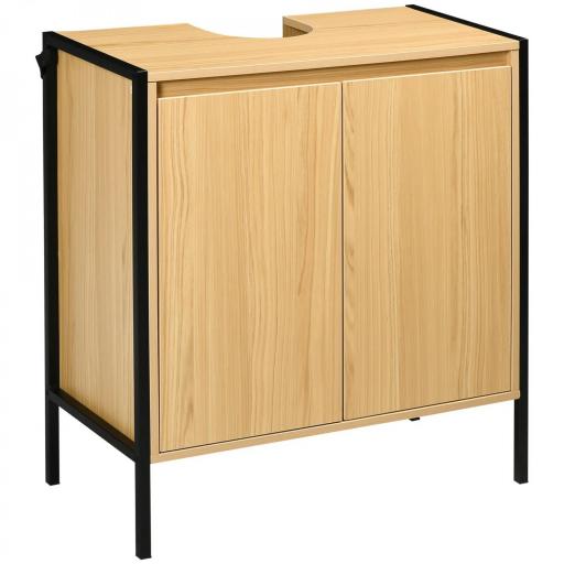 Mueble para Debajo del Lavabo Armario de Suelo para Baño de Madera con 2 Puertas y Estante 60x30x65,2 cm Roble [9]