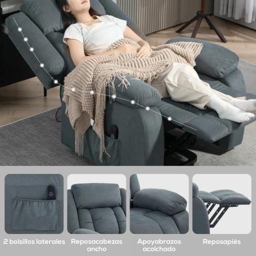 Sillón Relax Reclinable Eléctrico Levanta Personas con Puerto USB Control Remoto Asiento Ancho Reposapiés Gris [5]