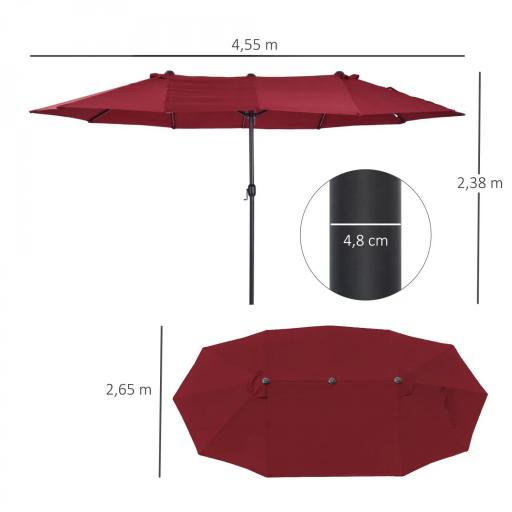 Sombrilla Doble para Jardín 455x265x238 cm Parasol Grande con Manivela Manual Protección Solar Color Rojo Vino [1]