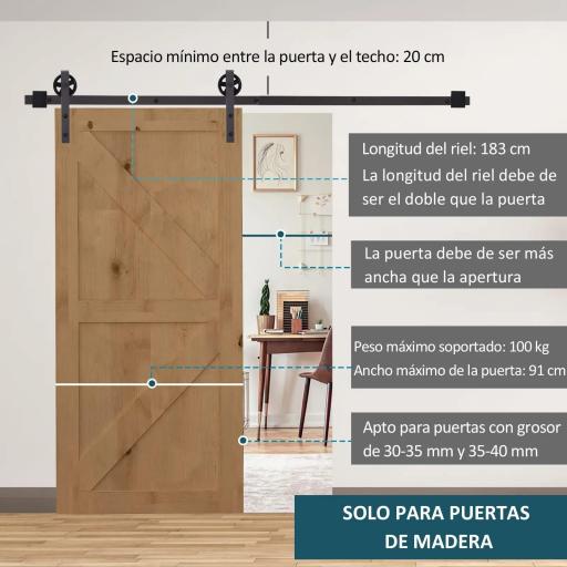 6FT/183cm Herraje para Puerta Corredera Kit de Puerta Corrediza de Madera con Guía de Suelo Riel de Acero al Carbono Café Oscuro [3]