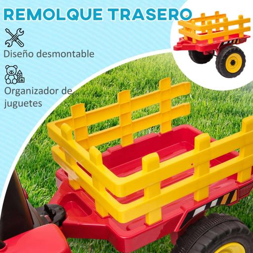 Tractor Eléctrico con Remolque para Niños 3-6 Años con Control Remoto y Cinturón de Seguridad 136,5x50x52,5 cm Rojo [7]