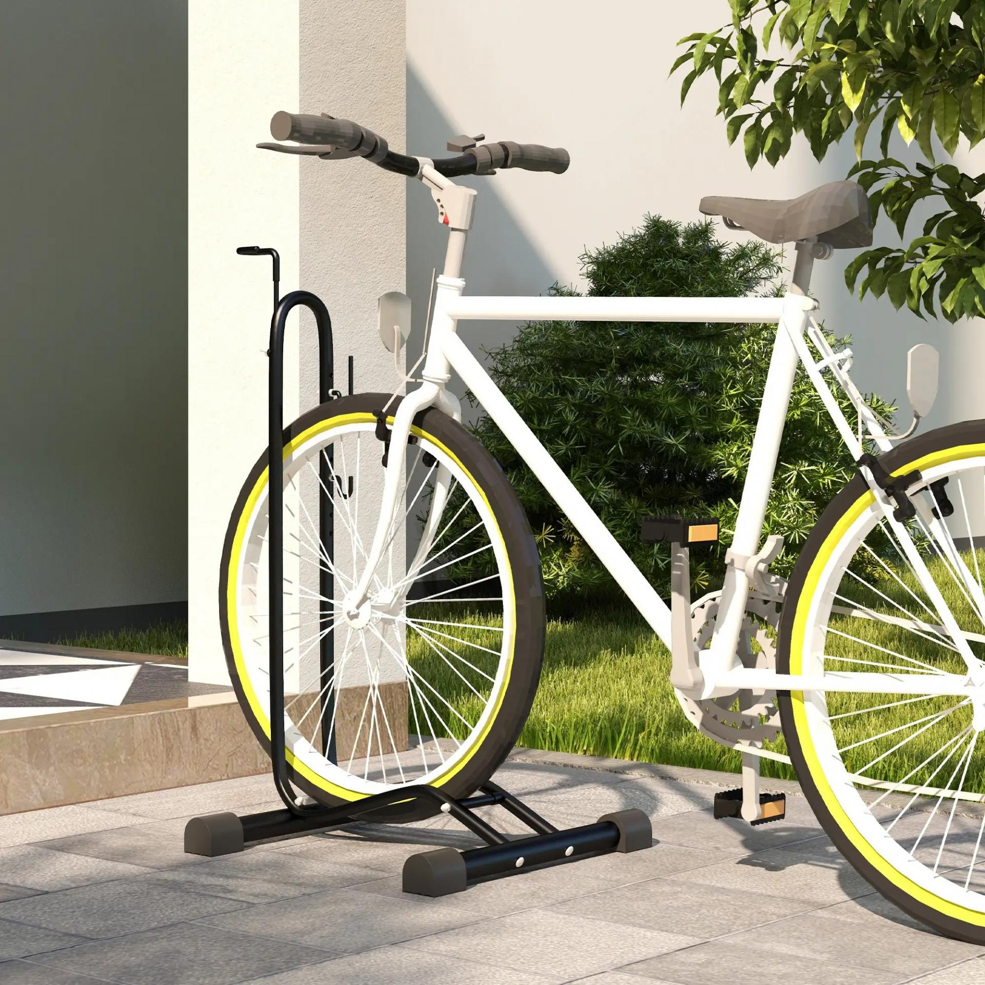 Aparcamiento para Bicicletas Vertical y Horizontal con Ganchos Ajustables para Bicicletas de 24-29 Pulgadas y 700 C Negro