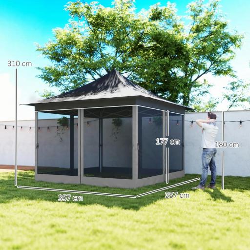 Carpa Plegable 3,5x3,5x3 m con Mosquitera Altura Ajustable y Protección UPF50+ con Bolsa de Transporte Gris Oscuro [1]