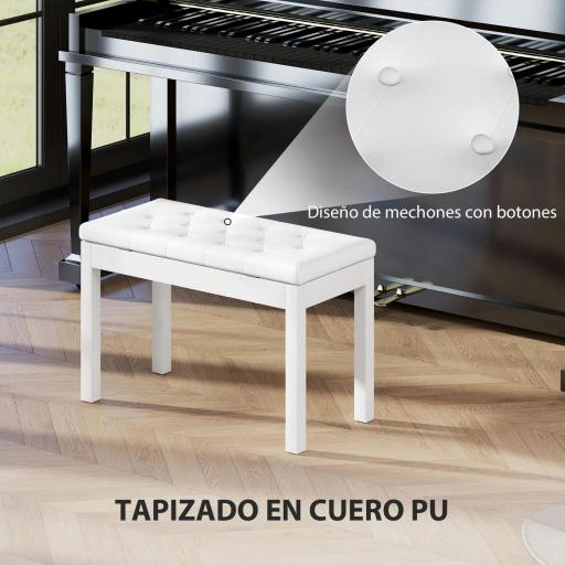Taburete de Piano Banco de Teclado con Espacio de Almacenamiento Bajo del Asiento de Cuero Sintético 76x36x50 cm Blanco [7]