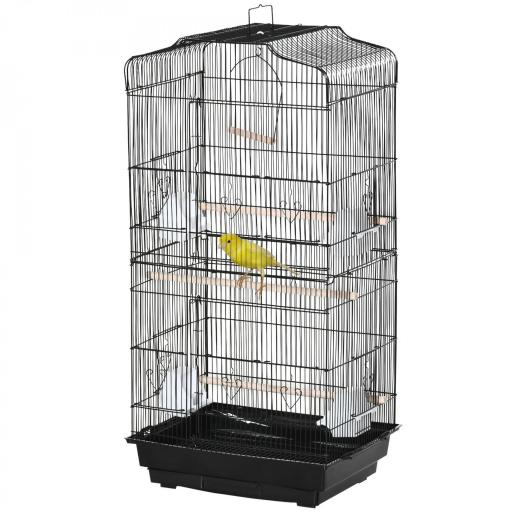 Jaula para Pájaros Pajarera de Metal con 4 Comederos 3 Perchas Columpio y Bandeja Extraíble 46,5x35,5x92 cm Negro [8]