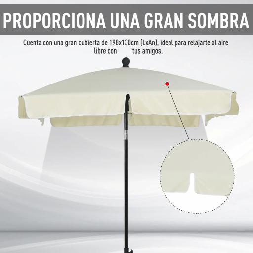 Sombrilla de Terraza de Aluminio 198x130x245 cm Parasol de Jardín Rectangular con Función de Inclinación Beige [2]