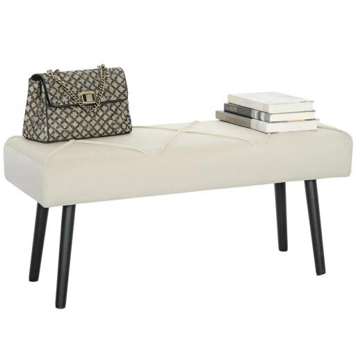 Taburete Pie de Cama Multifuncional con Pies de Acero y Asiento Acolchado para Entrada Pasillo 100x36x45 cm Blanco Crema [9]