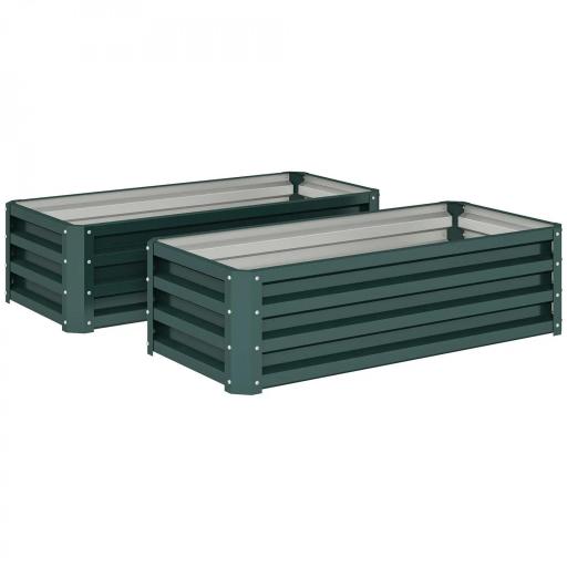 Juego de 2 Jardineras Exterior Grandes de Acero Galvanizado Huertos Urbanos para Terraza Jardín 110x50x30 cm Verde [9]