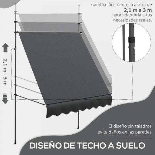 Toldo Manual Retráctil con Manivela 200x120x210-300 cm con Altura Ajustable Impermeable y Anti-UV Gris Oscuro [2]