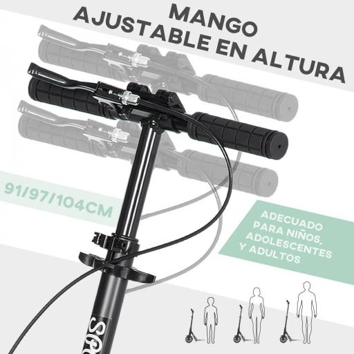 Patinete Plegable para Adultos y Niños de +14 Años Scooter con Manillar Ajustable 91,5x36,5x91-104 cm Verde [2]