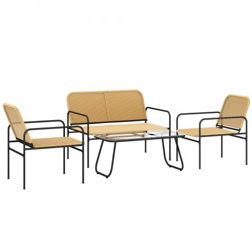 Conjunto de Muebles Jardín Exterior de Ratán de 4 Piezas con Sofá Sillones y Mesa de Tablero de Vidrio Natural [8]