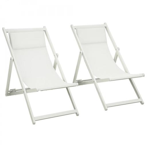 Conjunto de 2 Tumbonas Plegables de Aluminio con Respaldo Regulable en 5 Posiciones Reposacabezas 60x100x85 cm Blanco [9]
