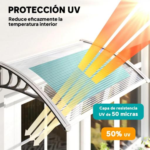 Marquesina para Puertas y Ventanas 100x75 cm con Paneles de Policarbonato Barra de Aluminio Transparente [2]
