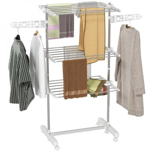 Tendedero Vertical Plegable Tendedero de Ropa con 6 Ruedas 2 Laterales Abatibles Estantes Ajustables y Marco de Acero Inoxidable para Interior y Exterior Plata [9]