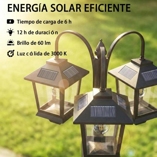 Farola Solar Exterior de Jardín de Aluminio con 3 Cabezales con Encendido/Apagado Automático IP44 40x34,5x188 cm Negro [3]