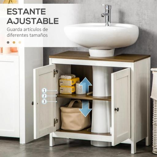 Mueble para Debajo del Lavabo Armario Bajo con 2 Puertas Enmarcadas y Estante Ajustable 60x30x60 cm Blanco [6]