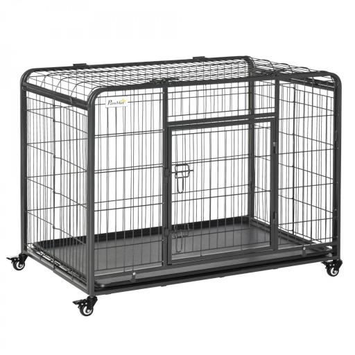 Jaula para Perros Plegable de Metal Jaula para Perros Grandes 109,5x71x78 cm con Ruedas y Frenos Bandeja Extraíble y Puerta con Pestillos para Golden Retriver Labrador Gris Oscuro [9]
