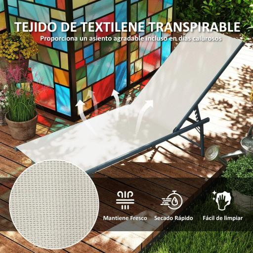 Juego de 2 Tumbonas Plegables Reclinables en 5 Posiciones con Estructura Metálica y Asiento de Malla Transpirable Crema [2]
