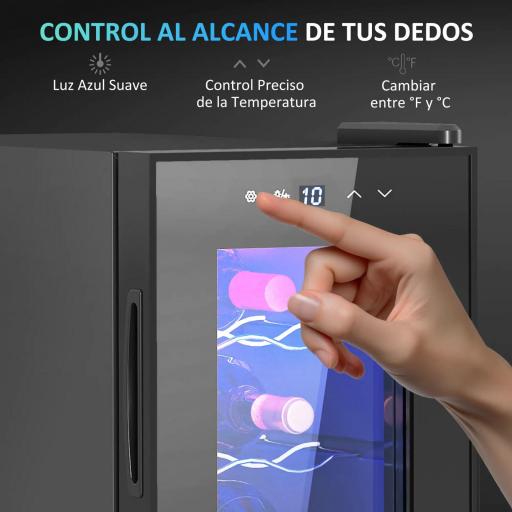 Nevera Vinos 6 Botellas 17L con Luz LED Interior Pantalla Táctil y Temperatura Regulable Negro [6]