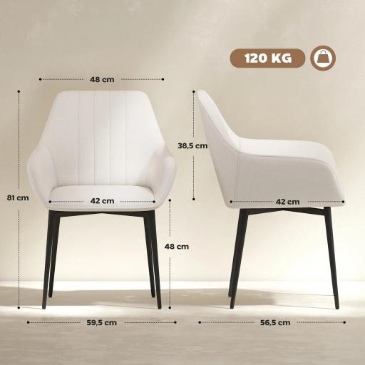 Pack de 2 Sillas de Cocina con Respaldo Reposabrazos y Patas de Metal para Salón 59,5x56,5x81 cm Beige [1]