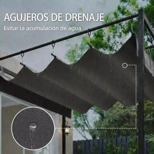 Pérgola de Pared de Jardín 3x3 m con Techo Retráctil Protección UPF30+ Drenaje Cenador de Jardín para Exterior Gris [5]