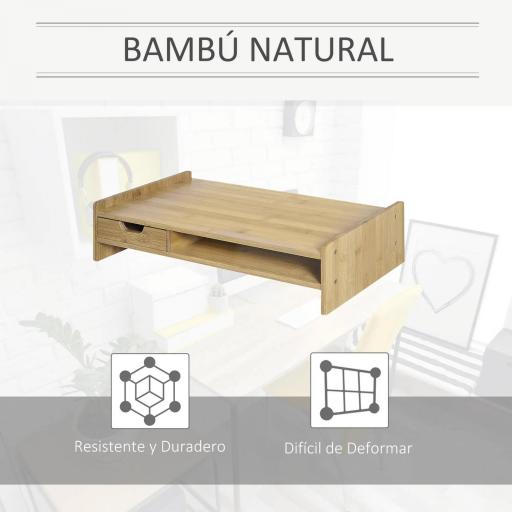Soporte para Monitor de Bambú Organizador de Escritorio para Ordenador Portátil 49x25,5x11,5 cm Natural [3]