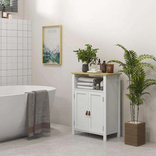 Mueble Bajo para Baño con Almacenaje Armario de Puertas y Estante Ajustable para Aseo o Baño Moderno 60x30x80,5cm Blanco [2]