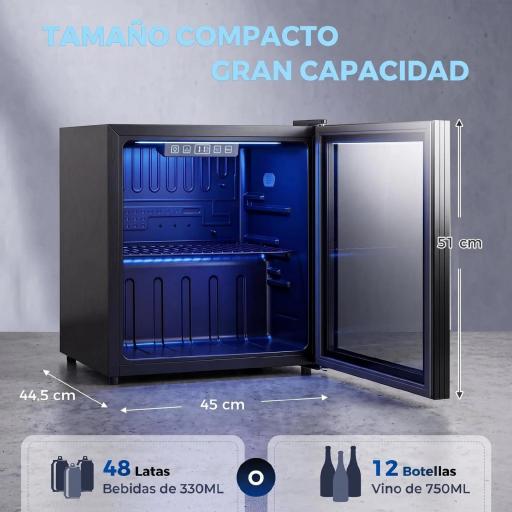Frigorífico de Bebidas 50 L con Puerta de Vidrio Doble Iluminación LED Estante Ajustable para 48 Latas [1]