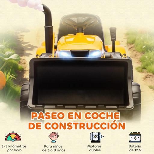 Tractor Eléctrico para Niños con Remolque Desmontable y Pala Batería 12V Motor Doble Control Remoto 2,4G Luces Música [7]