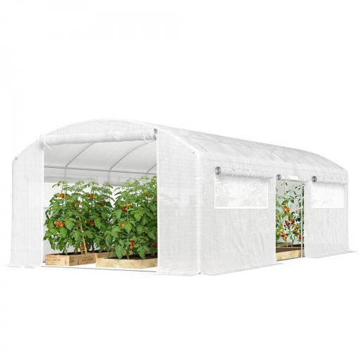 Invernadero de Túnel 6x3x2 m con 3 Puertas Enrollables 6 Ventanas de Malla y Estructura de Acero Galvanizado Blanco [9]