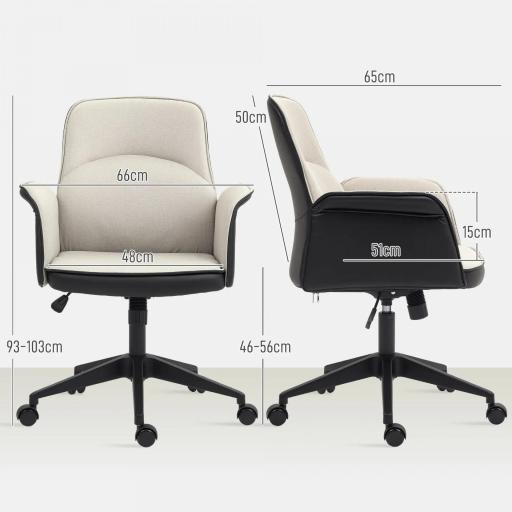 Silla de Escritorio Altura Ajustable con Función de Basculante y Reposabrazos Carga 120 kg Beige y Negro [3]