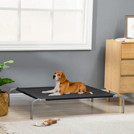 Cama Elevada para Perros 110x75x20 cm con Marco de Acero para Interior Exterior Negro