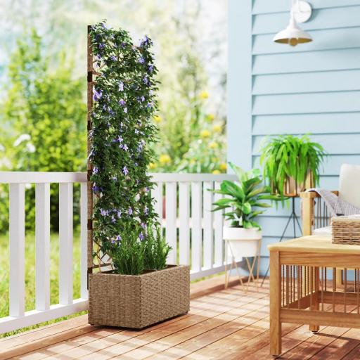 Jardinera Exterior Grande de Ratán con Enrejado y 2 Macetas Extraíbles para Plantas Trepadoras 57x30x150 cm Natural