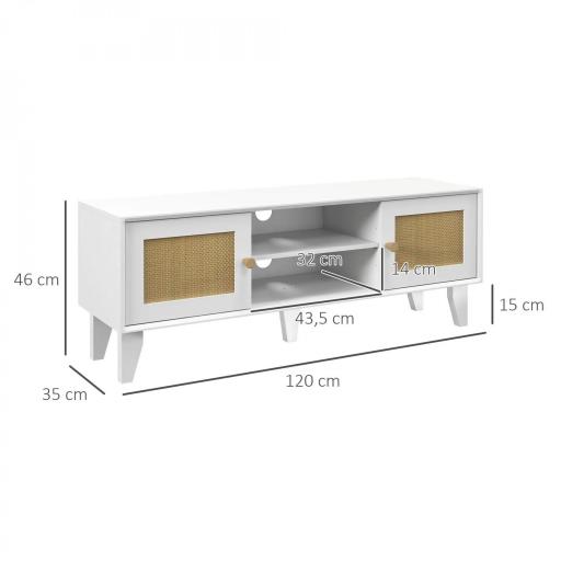 Mueble de TV de Salón Mesa para Televisores de hasta 55" con 2 Puertas de Ratán Estante Ajustable 120x35x46 cm Blanco [1]