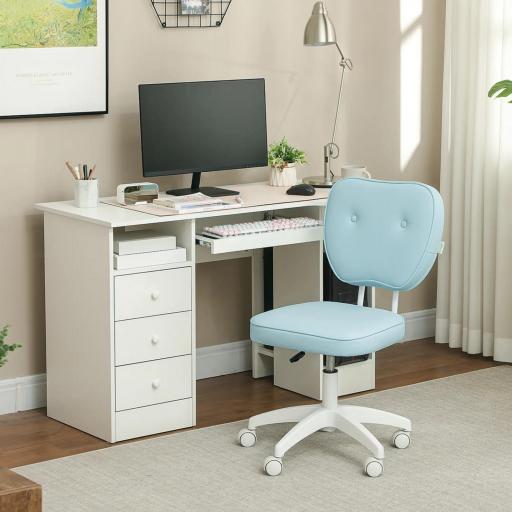 Silla de Oficina Giratoria Tapizada en PU con Altura Ajustable Sin Brazos Carga 120 kg 46x59x82-92 cm Azul Claro [8]