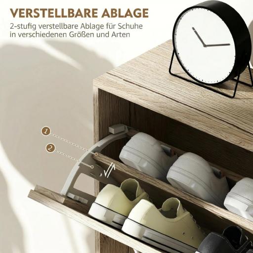 Zapatero Estrecho con 3 Puertas Abatibles Zapatero Entrada Recibidor Estantes Ajustables para 12 Pares de Zapatos Roble [2]