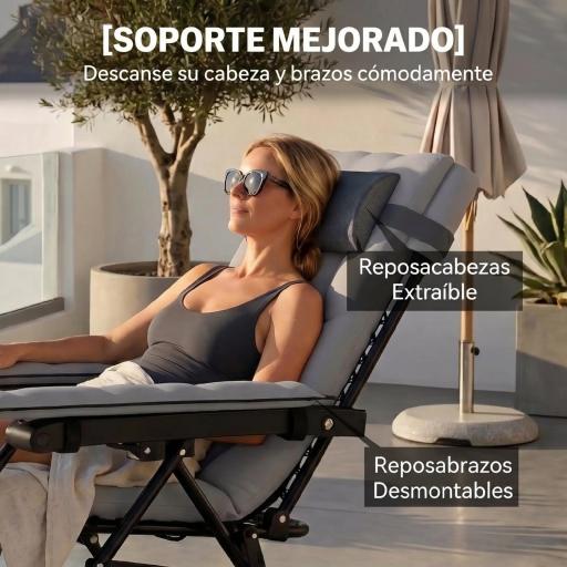 Silla de Gravedad Cero Tumbona Plegable y Reclinable Ajustable con Reposabrazos Reposacabezas Portavasos Gris Claro [3]