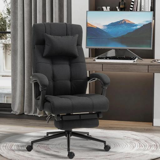 Silla de Escritorio Reclinable con Altura Ajustable Reposapiés Reposacabezas y Reposabrazos 66x76x112-120 cm Negro