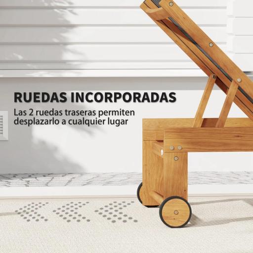 Tumbona de Jardín con Respaldo Ajustable Ruedas Integradas y Estructura de Madera de Acacia Capacidad de 160 kg Negro [7]