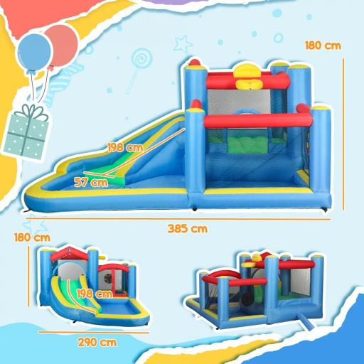 Castillo Hinchable 5 en 1 con Tobogán Piscinas y Canasta Incluye Inflador y Bolsa de Transporte 385x290x180cm Multicolor [6]