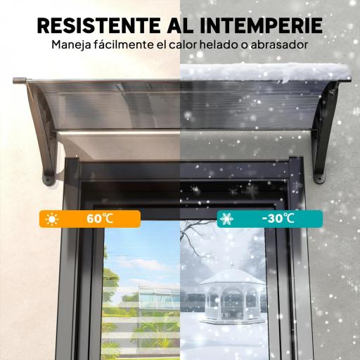 Marquesina de Protección contra Sol y Lluvia 100x75x23 cm con Cubierta de Policarbonato para Puertas y Ventanas Negro [3]
