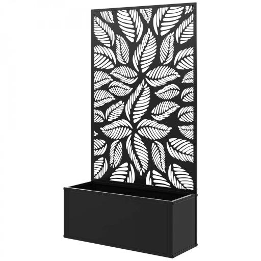 Jardinera Elevada con Panel de Privacidad de Hojas Decorativas de Metal y Opción de Montaje en Pared 61x23x113 cm Negro [9]