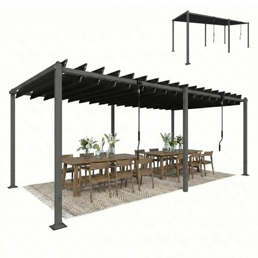 Pérgola de Jardín 3x5,7 m con Techo de Lamas Ajustable a 90° Manivela Estructura de Aluminio UPF50+ Gris Oscuro [9]