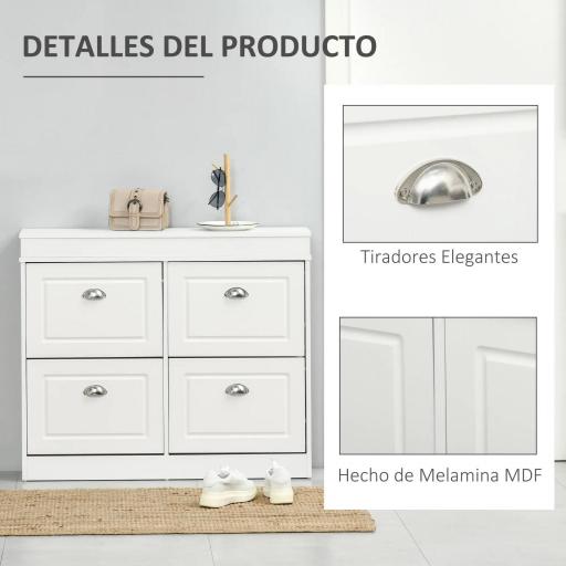 Mueble Zapatero de 4 Puertas Zapatero Estrecho con Estantes Ajustables y Extraíbles Capacidad de 16 Pares para Pasillo Entrada Recibidor 98x24x83 cm Blanco [3]
