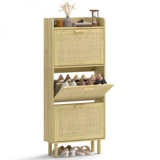 Mueble Zapatero con 3 Cajones Abatibles y Estante Abierto para12-18 Pares de Zapatos 65x24,5x153 cm Roble [9]