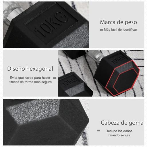 Juego de Mancuernas 2x10 kg con Barra de Conexión de Metal Cabeza Hexagonal para Entrenamiento en Casa Negro y Plata [5]