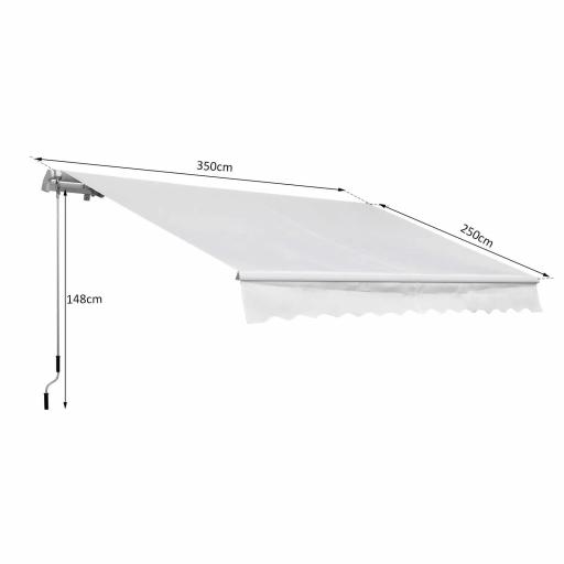 Toldo Manual Retráctil 350x250 cm Toldo para Balcón con Manivela de Metal Impermeable y Anti-UV Toldo Enrollable de Exterior para Jardín Terraza Ventanas Blanco [1]
