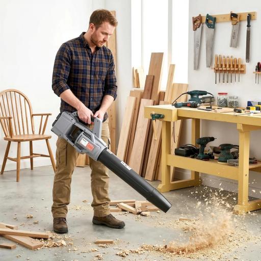 Soplador de Hojas Sin Cable 36V con 2 Baterías de 4.0Ah y Cargador Motor sin Escobillas 1000W 3 Velocidades Gris Claro [3]