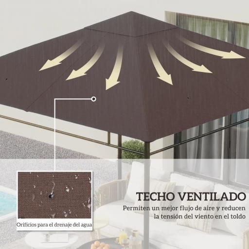Techo de Repuesto para Cenador, 3x3 m, Cubierta de Repuesto con 8 Orificios de Drenaje, Ventilación y Protección UV, SOLO Toldo de Recambio para Pabellón Gazebo, Café [3]